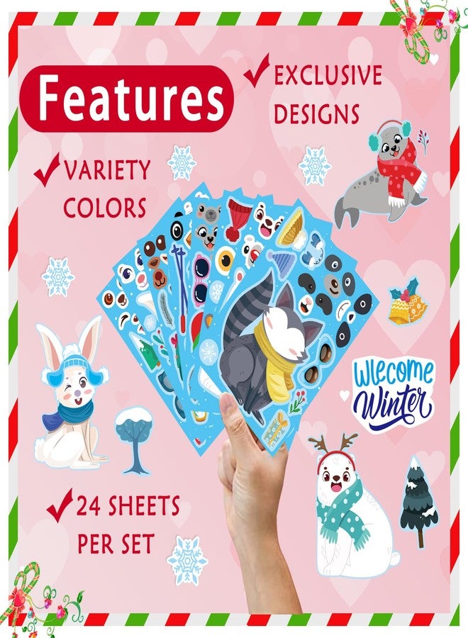 DUJAA 24 Sheets Winter Stickers for Kids Toddlers, Make-a-face Sticker Make Your Own Stickers 8 Designs of Animal Owl Penguin Snowman Bear Sticker Party Decorations Supplies - Image 2